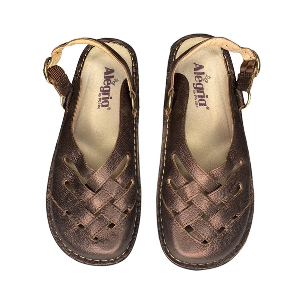 Alegria Shoes - Alegria Fre-201 Brown Bronze closed toe slides size 6.5 ankle adjustable strap